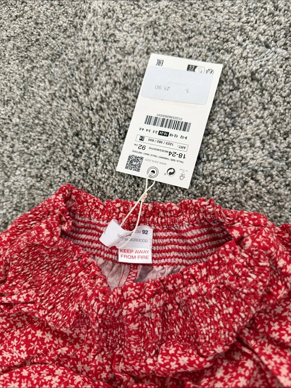 NWT Zara 18-24 Red Floral Smocked-Waist Shorts